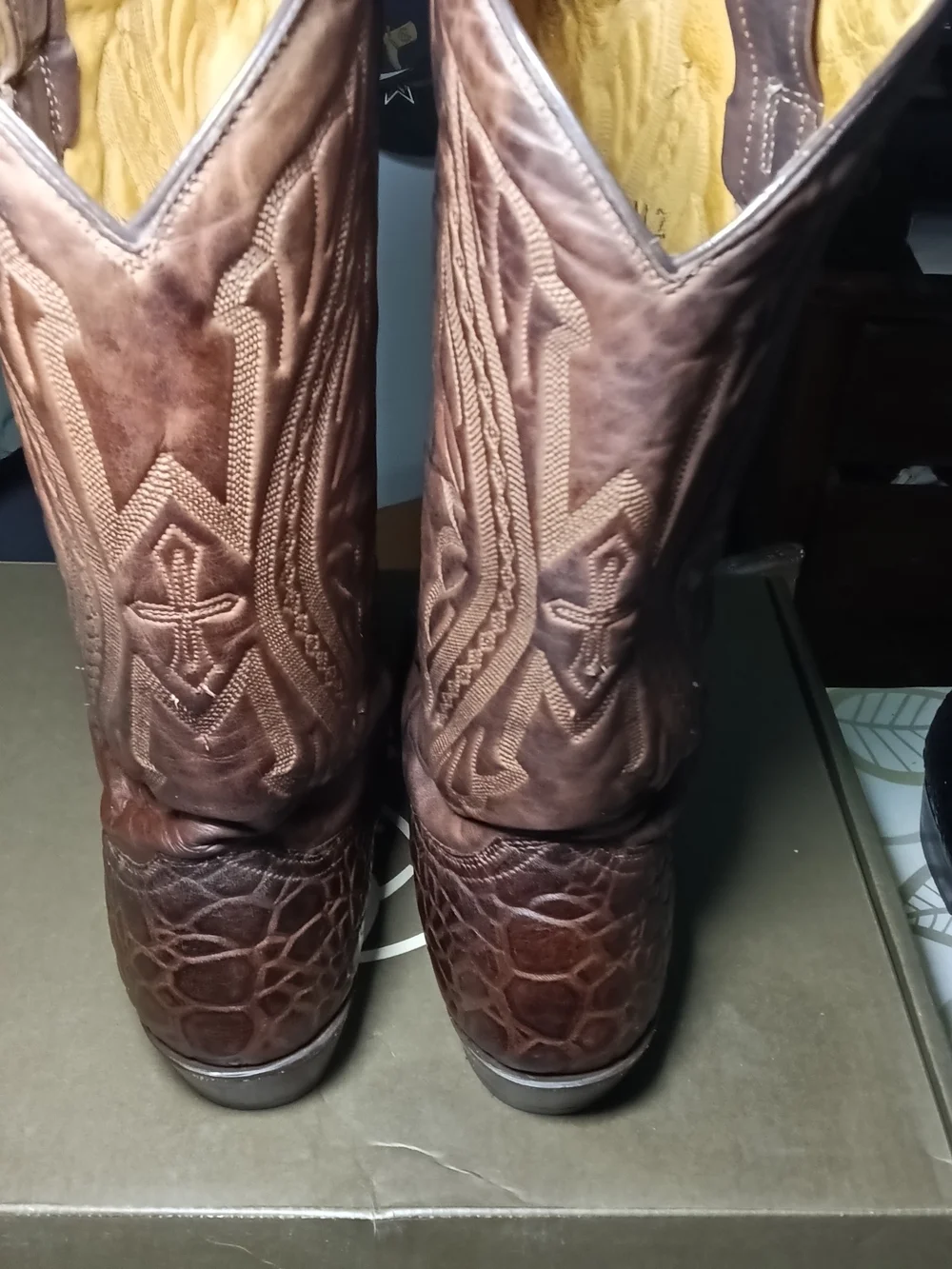Men's Brown Sea Turtle print Leather Cowboy Boots, Size 12